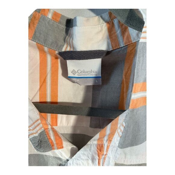 Columbia L Men’s Short Sleeve Button Up White Orange Grey Plaid Fishing Shirt - Picture 4 of 13